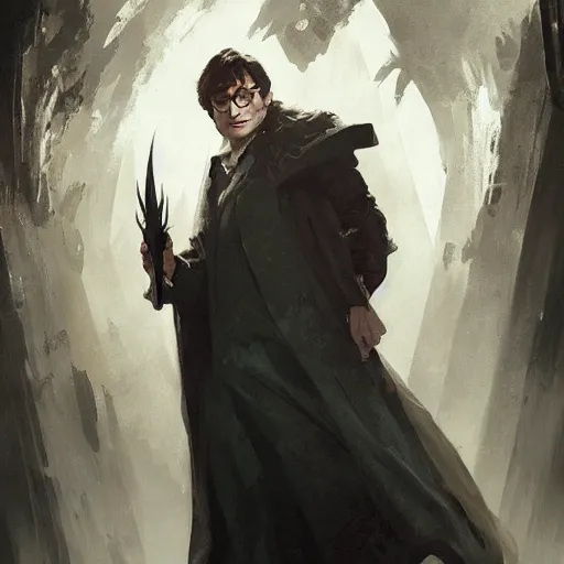 Prompt: harry potter portrait by greg rutkowski and frank frazetta, dark fantasy, artstation