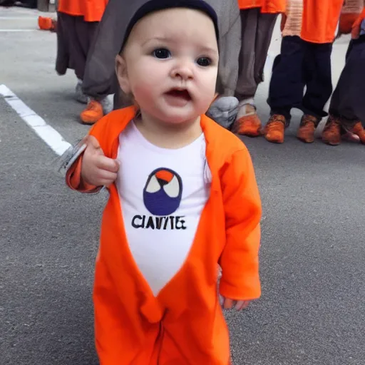 Image similar to photo of a cute chick dressed as an inmate