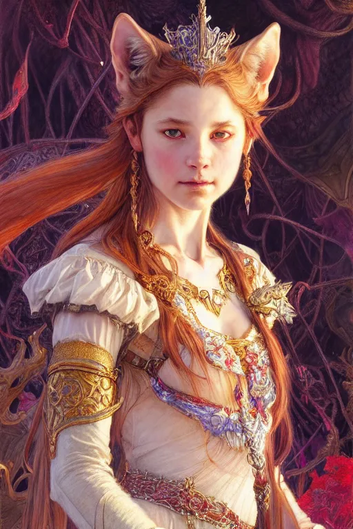 Image similar to highly detailed full shot portrait of a enchanted wolf in the form of a beautiful young princess. d & d, art by donato giancola and ruan jia and carl larsson and magali villeneuve. trending on artstation, intricate details, energetic composition, golden ratio, concept art, illustration, elegant art