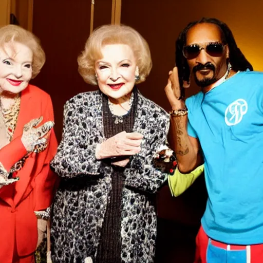 Image similar to p betty white hanging out with snoop dog in a room full of smoke