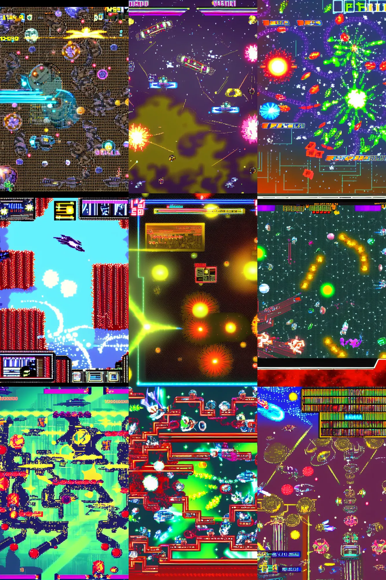 Prompt: detailed retro bullet hell shmup gameplay screenshot with HUD
