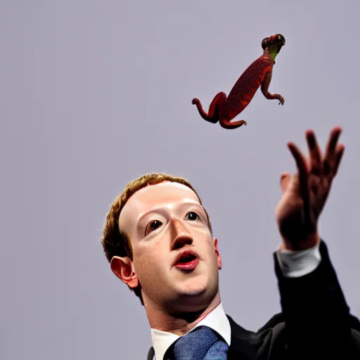 Image similar to Mark Zuckerberg catching fly with his chameleon tongue