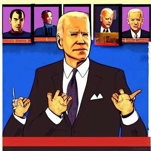 Image similar to gta chinatown wars art style as joe biden on next gta poster, with very detailed content, justify contents center, remove duplicate content.