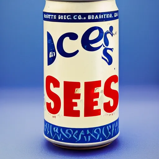 Image similar to A refreshing can of Bepis. Metal soda can with condensation. Blue and Red. Photograph.