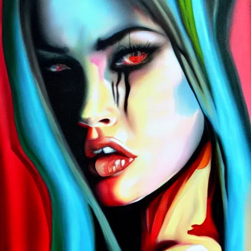 Prompt: abstract painting of megan fox | horror themed | creepy