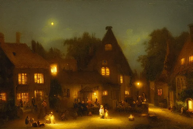 Prompt: goldshire inn at night painting by adriaen van ostade