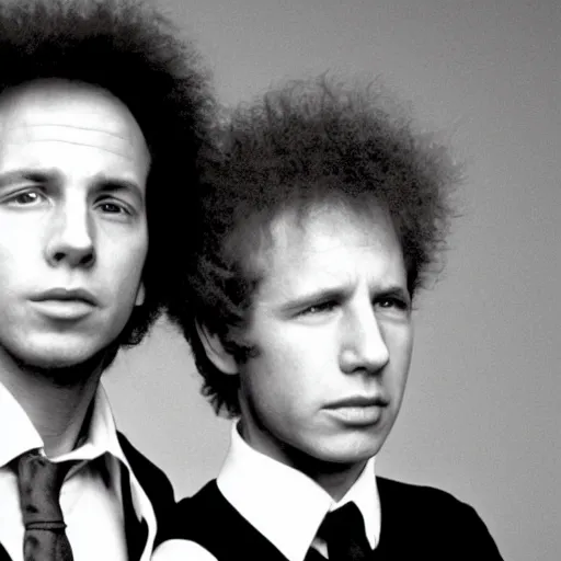 Prompt: film still of simon and garfunkel, black and white