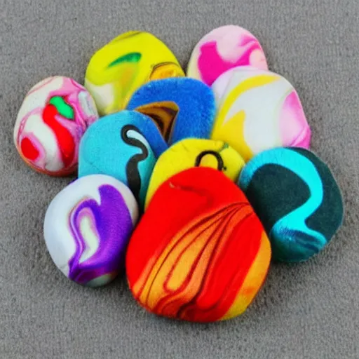 Prompt: paper marbling illegitimate plushie toy jewellery