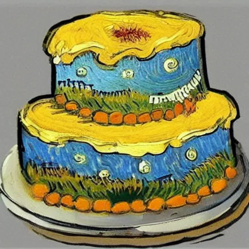 Image similar to birthday cake painting by van gogh