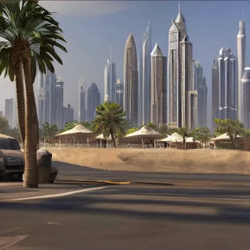 Prompt: gta : dubai, concept art