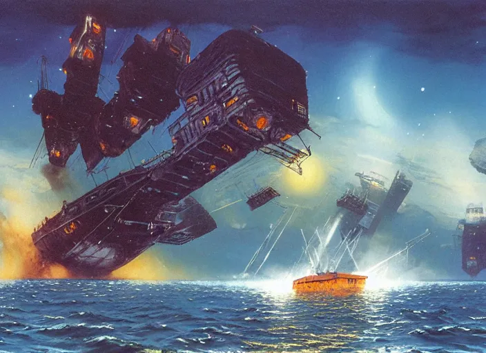 Image similar to the wreck of the hesperus, matte painting, chris foss