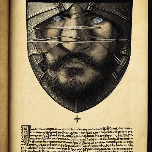 Image similar to Closeup of frustrated and acerbic male medieval sergeant with a {short} beard wearing a {black and yellow tabard} over a steel breastplate and a black gambeson looking up from a map on a table, intricate, dramatic lighting illustration by Greg Rutkowski, {perfect face}, {perfect eyes}, fantasy