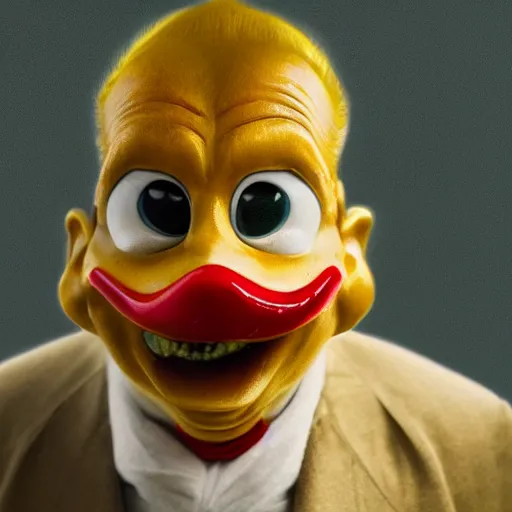 Image similar to hyperrealistic mixed media image of Scrooge McDuck !!duck face!!, stunning 3d render inspired art by István Sándorfi and Greg Rutkowski, perfect facial symmetry, realistic, highly detailed attributes and atmosphere, dim volumetric cinematic lighting, 8k octane extremely hyper-detailed render, post-processing, masterpiece,