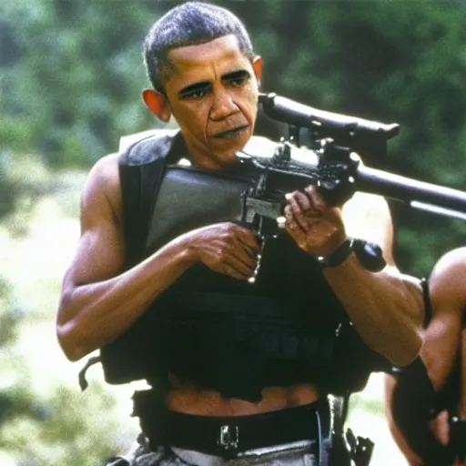 Image similar to A still of Obama as Rambo in Rambo First Blood (1982)