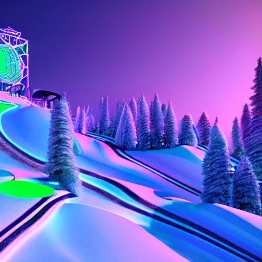 Image similar to : psychedelic ski resort, architectural plans hyper - realistic, detailed, render by c 4 d octane, unreal engine, 8 k 3 d render ray traceing