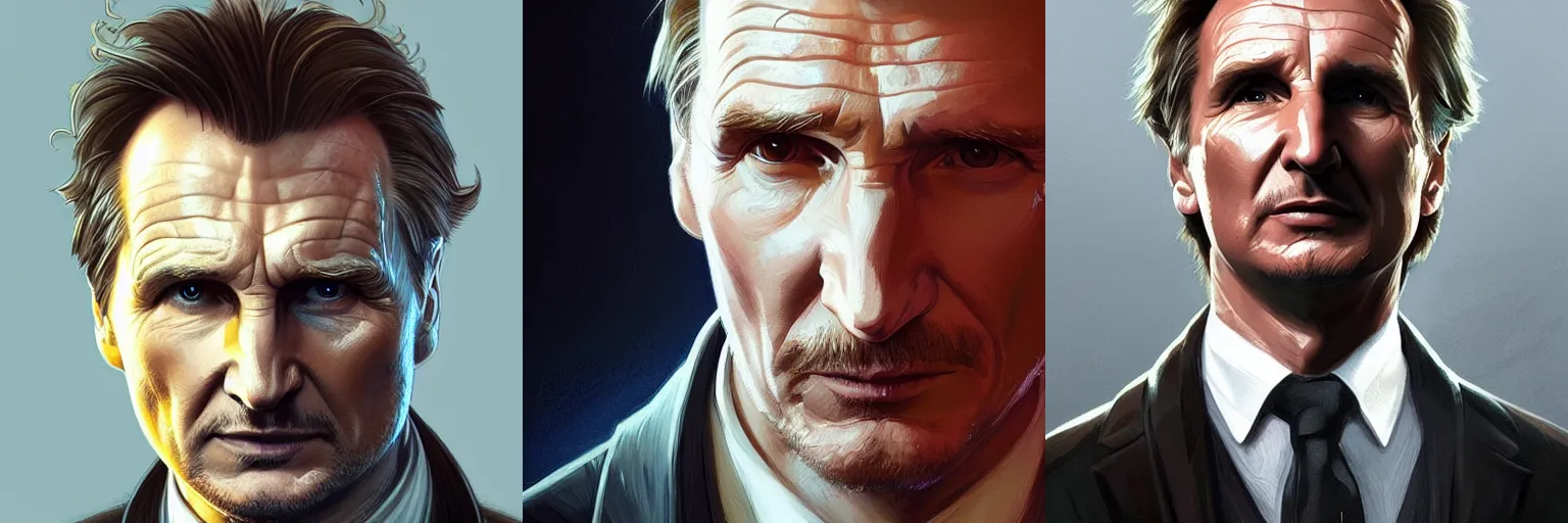 Prompt: portrait of Liam Neeson as a detective, highly detailed, digital painting, artstation, concept art, sharp focus, illustration, art by artgerm and greg rutkowski and alphonse mucha
