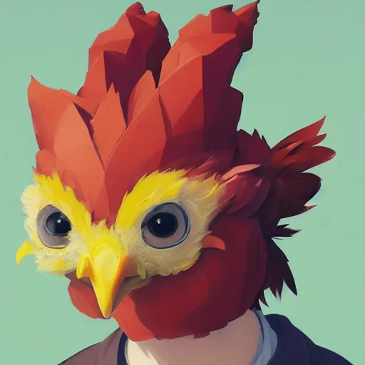 Image similar to a chicken animal wearing a small chicken-sized Oculus Quest VR headset on its head over its eyes. By Makoto Shinkai, Stanley Artgerm Lau, WLOP, Rossdraws, James Jean, Andrei Riabovitchev, Marc Simonetti, krenz cushart, Sakimichan, trending on ArtStation, digital art. Animal photo.