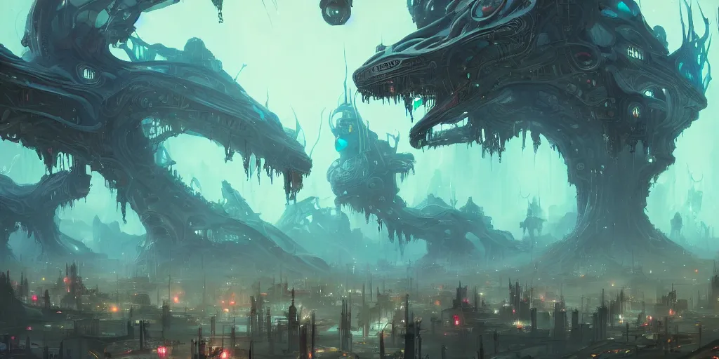 Image similar to alien hive city, concept art by pete mohrbacher and artgerm and wlop and greg rutkowski, digital art, highly detailed, intricate, sci-fi, neon colors, sharp focus, Trending on Artstation HQ, deviantart, unreal engine 5, 4K UHD image