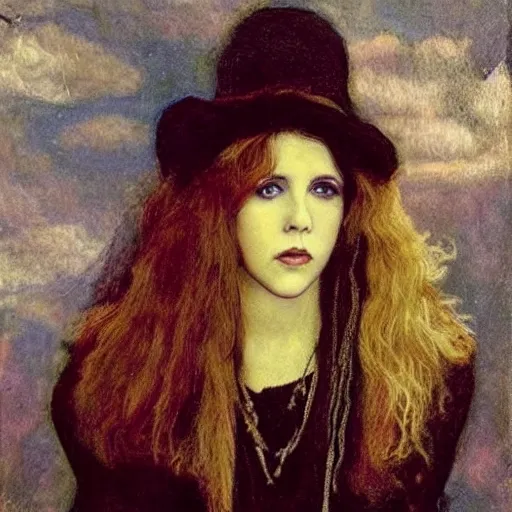 Image similar to amazing preraphaelite painting of stevie nicks in her youth