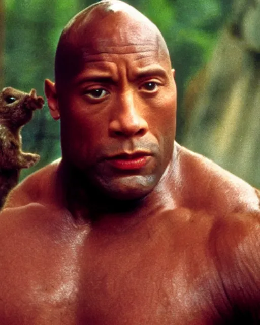 Image similar to film still close - up shot of dwayne johnson as john coffey petting a mouse in the movie the green mile. photographic, photography