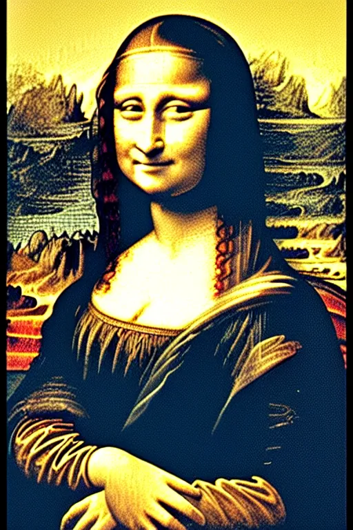 Image similar to a portrait of the mona lisa! created in mario paint ( published by nintendo for the super nintendo entertainment system in 1 9 9 2 )