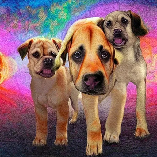 Prompt: those google deep dream images made of dogs