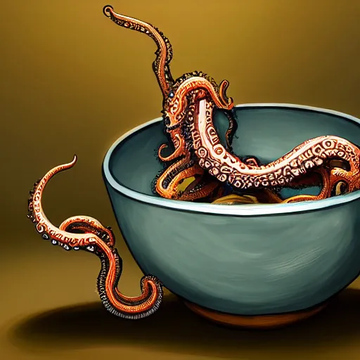Image similar to toilet bowls with tentacles, digital artstation painting 8k intricate dramatic light