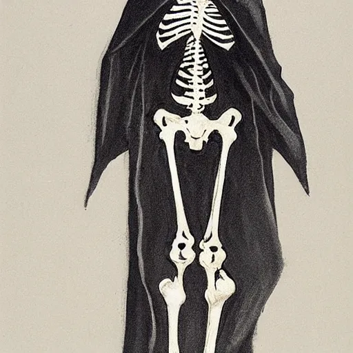 Image similar to a skeleton in black cloak by cheng hsiao-ron