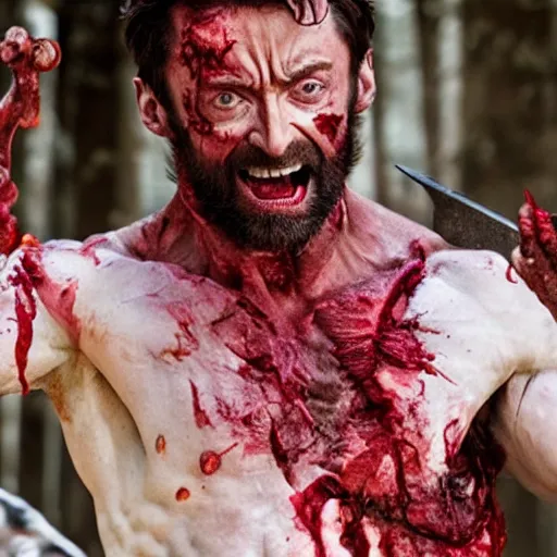 Image similar to Hugh Jackman as a Zombie Wolverine Butcher, 4k