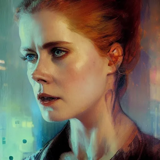 Prompt: amy adams, hyperrealistic portrait, bladerunner street, art of elysium by jeremy mann and alphonse mucha, fantasy art, photo realistic, dynamic lighting, artstation, poster, volumetric lighting, very detailed face, 4 k, award winning