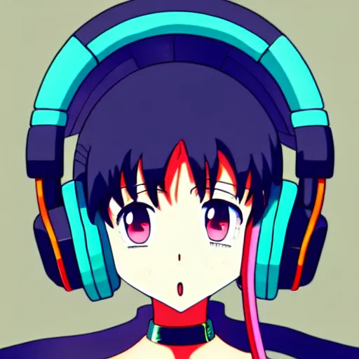 Image similar to An anime character's head wearing retro headphones. 90s anime, Sailor Moon, Neon Genesis, official art, flat cell shading, fantastic screenshot art, trending on artstation, muted nostalgic colors