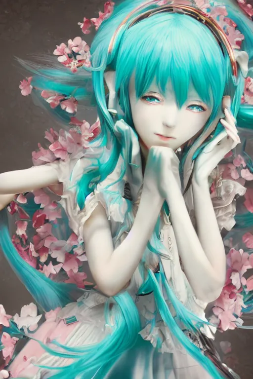 Prompt: Hatsune Miku, dramatic, elaborate emotive Baroque and Rococo styles to emphasize beauty as a transcendental, 8k image, ultra-realistic, the style of WLOP