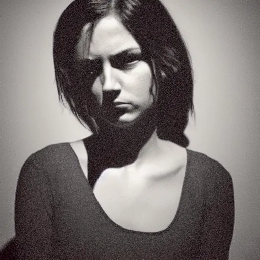 Image similar to depressed girl portrait, chiaroscuro lighting, Tungsten Lighting, by David Lynch