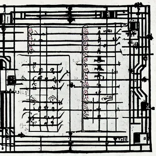 Prompt: demonic circuit diagram in a medieval goetic manual