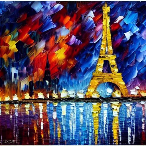 Prompt: palette knife oil painting of paris in outer space