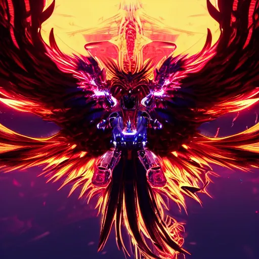 Prompt: ((((((GTA Cover art)))))): Extraterrestrial Phoenix Soul Redeemer, cyberpunk, Hyper-detailed cybernetic Phoenix-God, ArtStation, 4k, epic, phenomenally aesthetic, bright, rich and gaudily