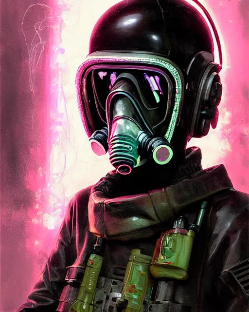 Prompt: detailed portrait neon female swat officer, cyberpunk futuristic, neon, gas mask, lightsaber, reflective puffy coat, decorated with traditional japanese by ismail inceoglu dragan bibin hans thoma greg rutkowski alexandros pyromallis nekro rene margitte, fire & smoke, illustrated, perfect face, fine details, realistic shaded, fine - face, pretty face