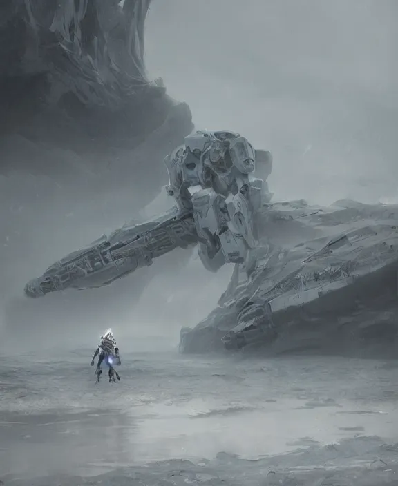 Prompt: surreal romantic prometheus horizontal white ancient mecha building architecture by ruan jia, futuristic blame, white architecture in the beach in iceland, foggy, highly detailed, digital painting, arstation, concept art, hyperealistic octane render, unreal engine