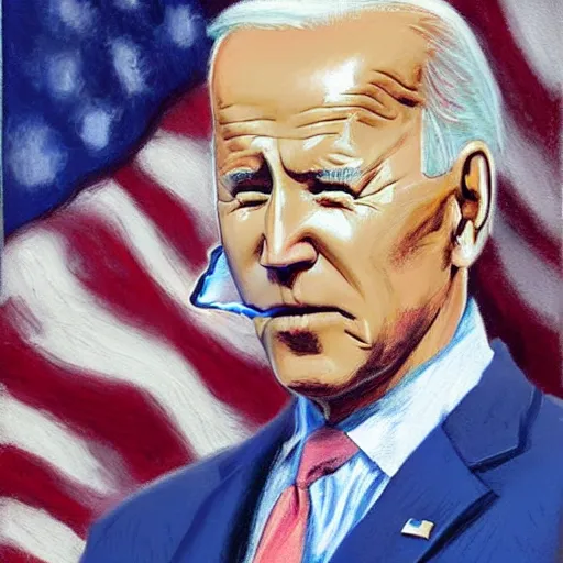 Prompt: president joe biden smoking a blunt, beautiful pastel oil painting