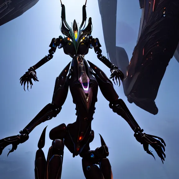 Image similar to highly detailed giantess shot, worms eye view, looking up at a giant 500 foot tall beautiful stunning saryn prime female warframe, as a stunning anthropomorphic robot female dragon, looming over you, walking toward you, detailed warframe legs towering over you, camera looking up, posing elegantly over you, sleek sharp claws, detailed robot dragon feet, intimidating, proportionally accurate, anatomically correct, two arms, two legs, camera close to the legs and feet, giantess shot, warframe fanart, ground view shot, cinematic low shot, high quality, captura, realistic, professional digital art, high end digital art, furry art, macro art, giantess art, anthro art, DeviantArt, artstation, Furaffinity, 3D realism, 8k HD render, epic lighting, depth of field