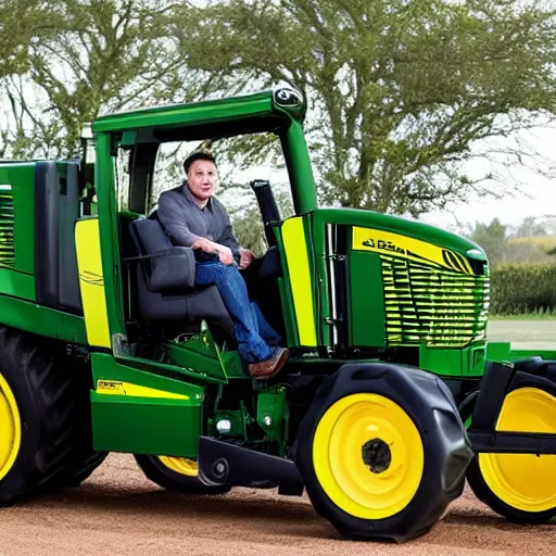 Image similar to elon musk driving a john deere