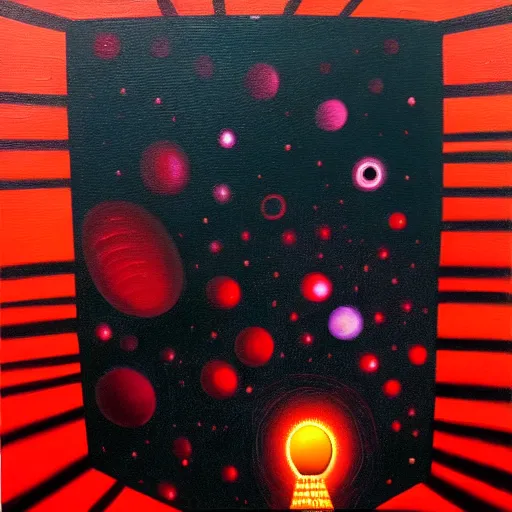 Image similar to peer into the depths of the endless cosmic void, shine a light on your darkest terror. lauren beukes oil on canvas