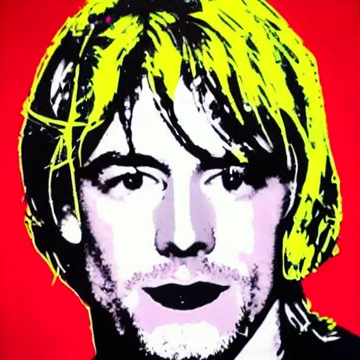 Image similar to kurt cobain pop art by andy warhol,