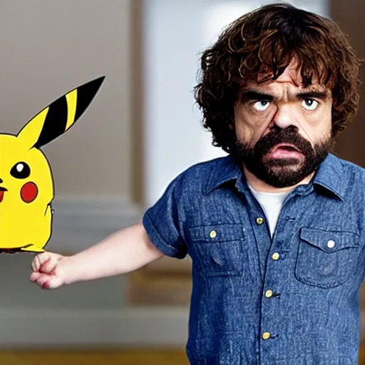 Image similar to pikachu the movie with peter dinklage in the main role