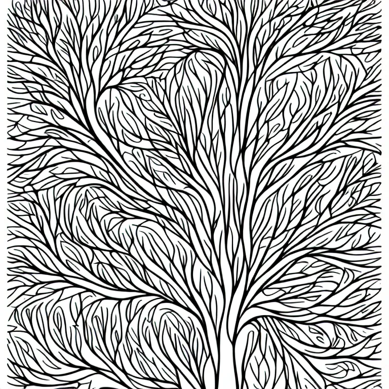 Prompt: giraffe leafs tree ornate luxury fractal ink drawing line art colouring page, vector, margins, fine lines