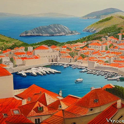 Image similar to a painting of dubrovnik by vojo stanic