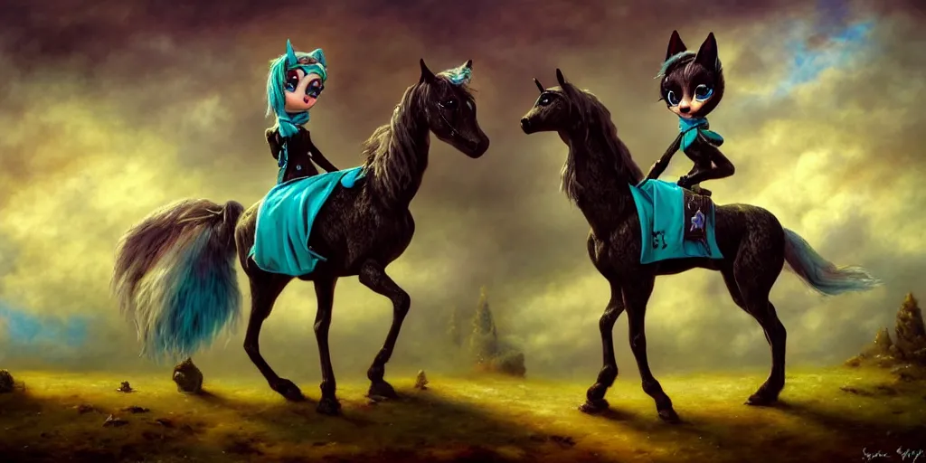 Image similar to 3 d littlest pet shop horse, gothic antique theme, realistic fur, teal, shadow, clouds, dullahan, celtic, intricate accessories, master painter and art style of noel coypel, art of emile eisman - semenowsky, art of edouard bisson