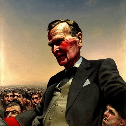 Image similar to Giant George H.W. Bush terrorizes Iraq, oil on canvas, 1883