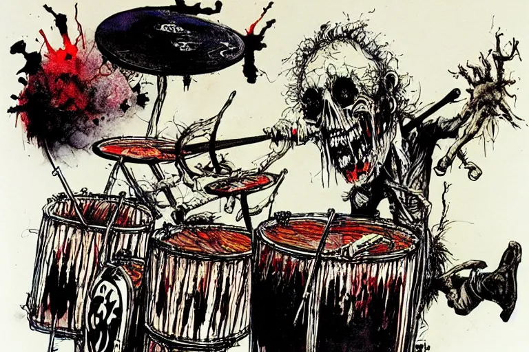 Prompt: drums from hell by ralph steadman