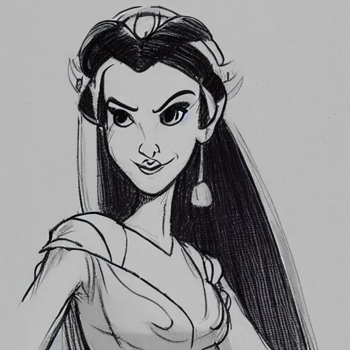 Image similar to milt kahl sketch of princess padme from star wars episode 3